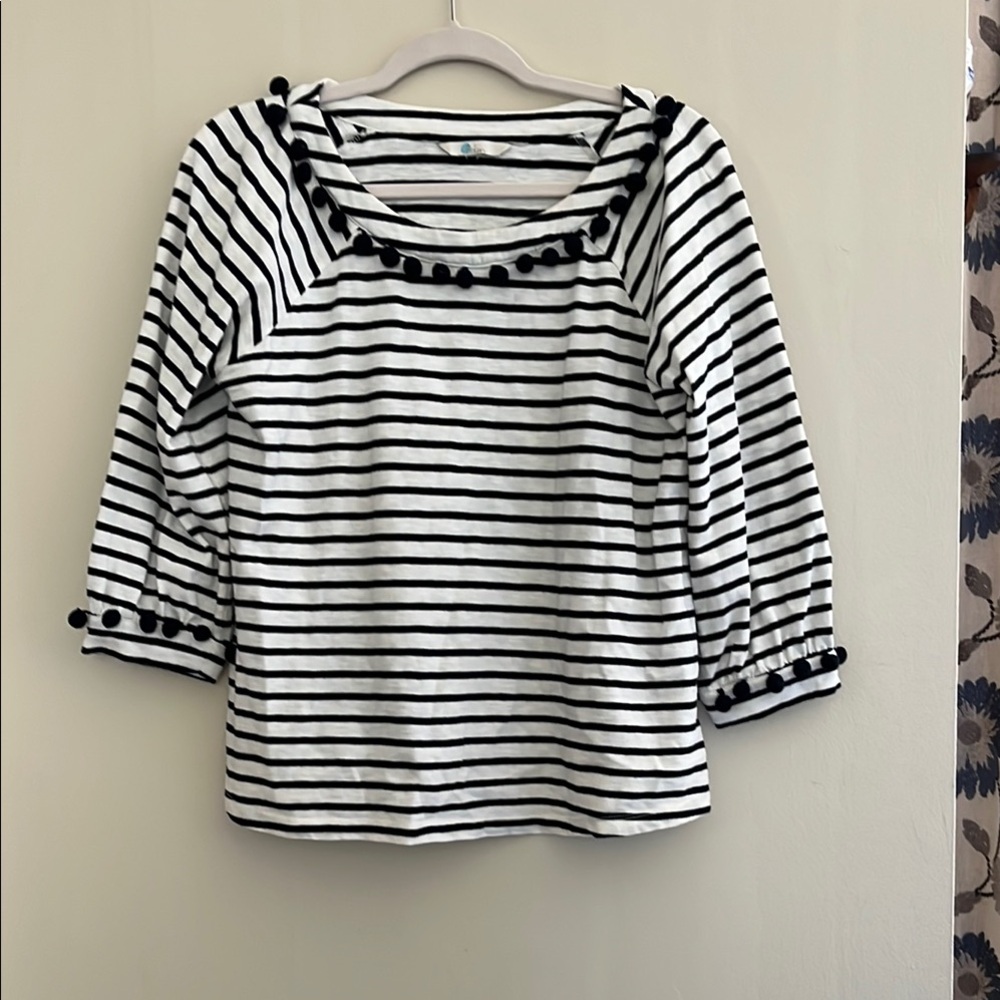 Boden Navy and White Boxy Blouse with Sailor Collar